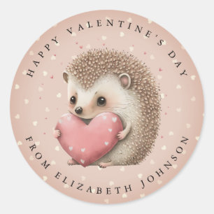Valentine Hedgehog Personalized Round Stickers