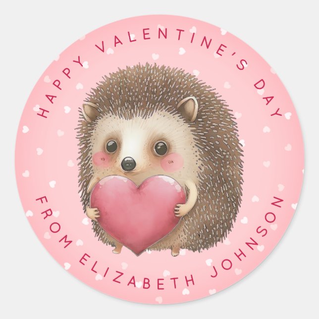 Valentine Hedgehog Personalized Round Stickers (Front)