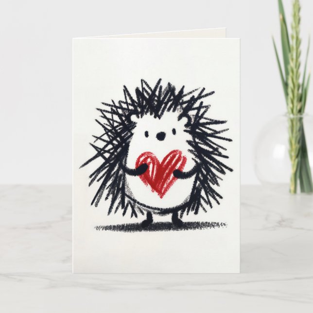 Valentine Hedgehog With Doodle Heart Card (Front)