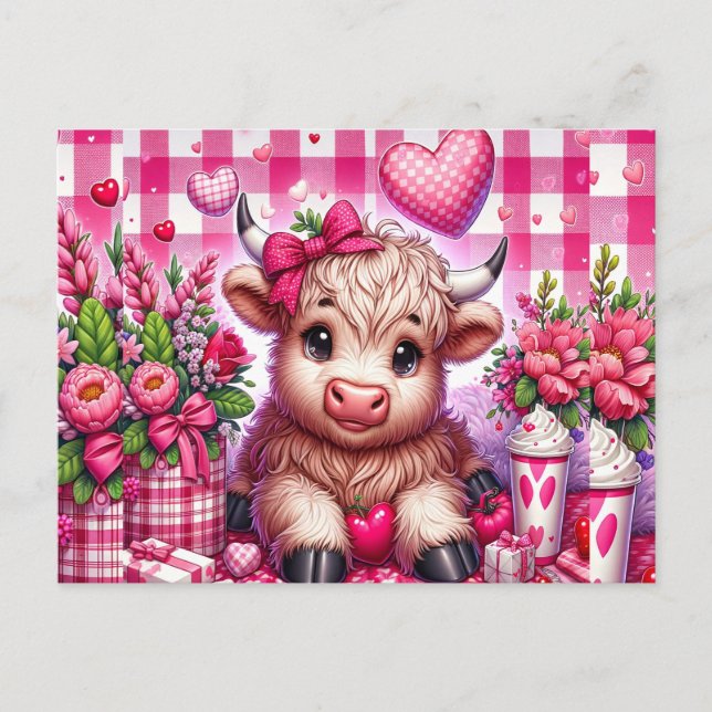 Valentine Highland Cow Postcard (Front)