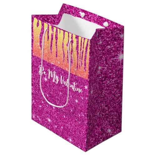 Valentine Hot Pink Glitter Two Tone  Medium Gift Bag