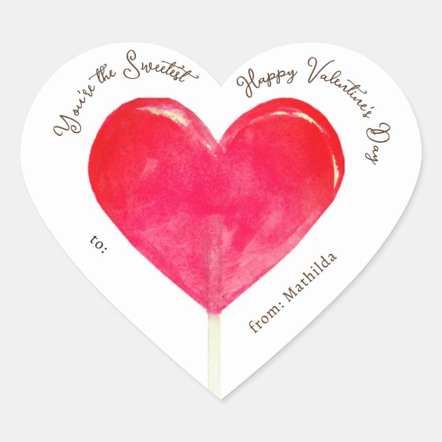 Valentine Hot Pink Heart Lollipop Customizable Sticker (Front)
