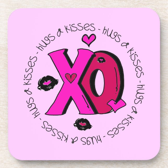 Valentine Hugs and Kisses Beverage Coaster (Front)