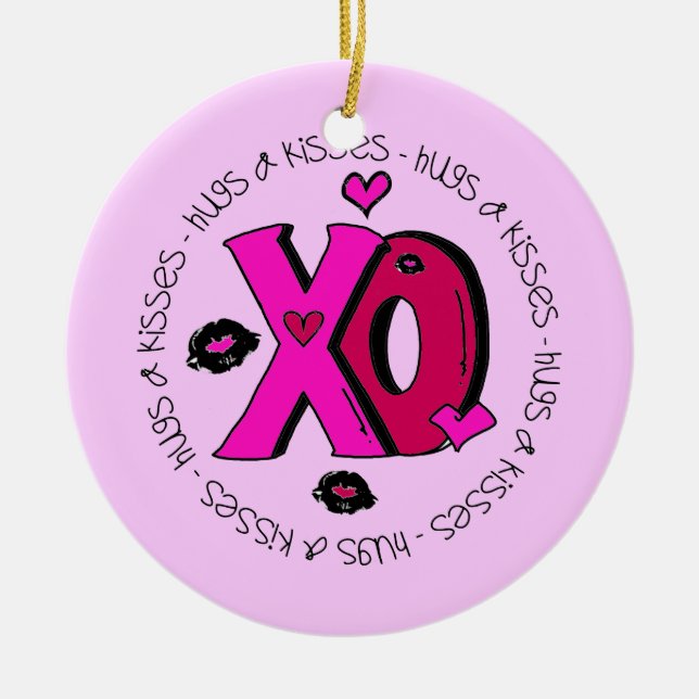Valentine Hugs and Kisses Ceramic Ornament (Front)