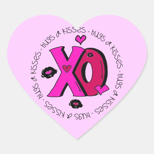 Valentine Hugs and Kisses Heart Sticker (Front)