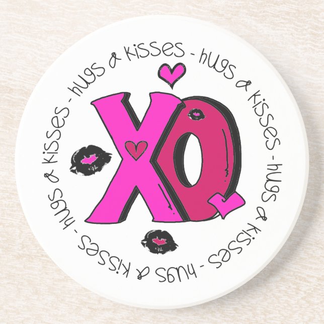 Valentine Hugs and Kisses Sandstone Coaster (Front)