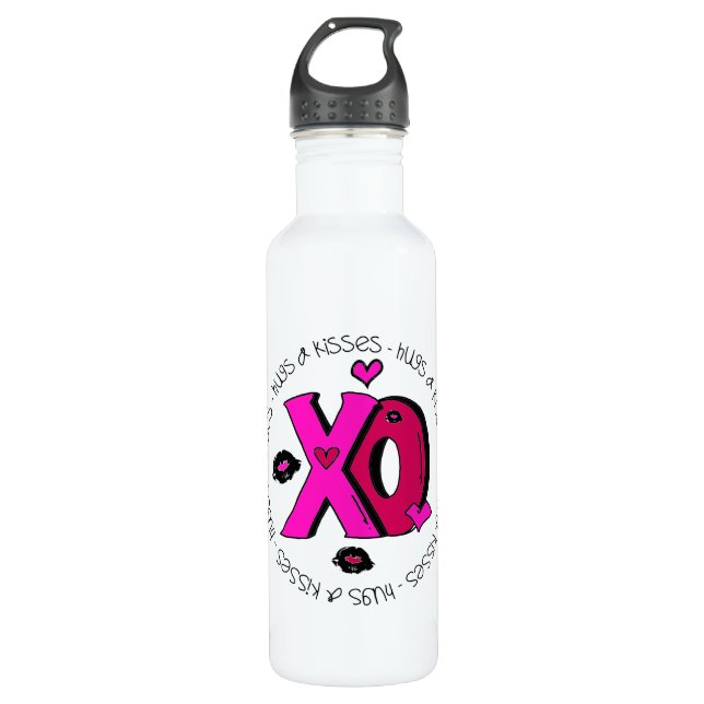 Valentine Hugs and Kisses Water Bottle (Front)