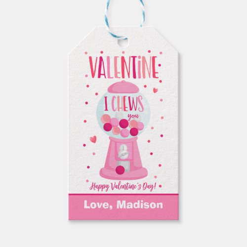 Valentine I Chews You Bubble Gum School Classroom Gift Tags