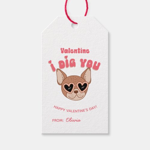 Valentine I dig you Cool Groovy Dog Gift Tags