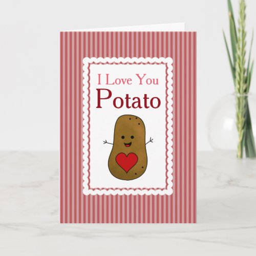 Valentine I Love You Potato Pink Stripes Holiday Card