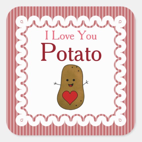 Valentine I Love You Potato Pink Stripes Square Sticker