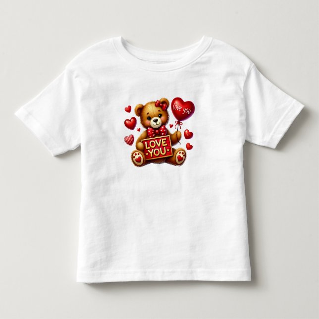 Valentine I Love You Teddy Bear Red Toddler T-shirt (Front)