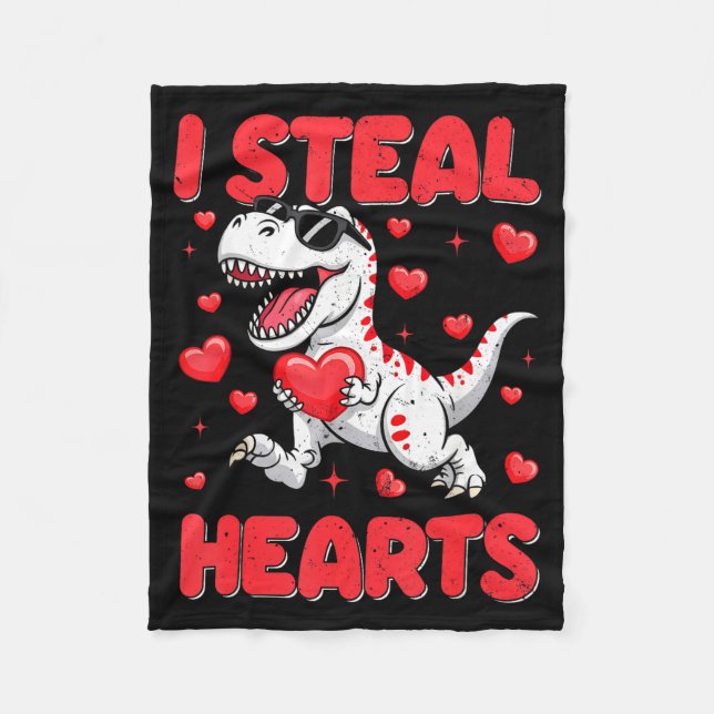 Valentine I Steal Hearts Trex Dino Toddler Kids Ba Fleece Blanket (Front)