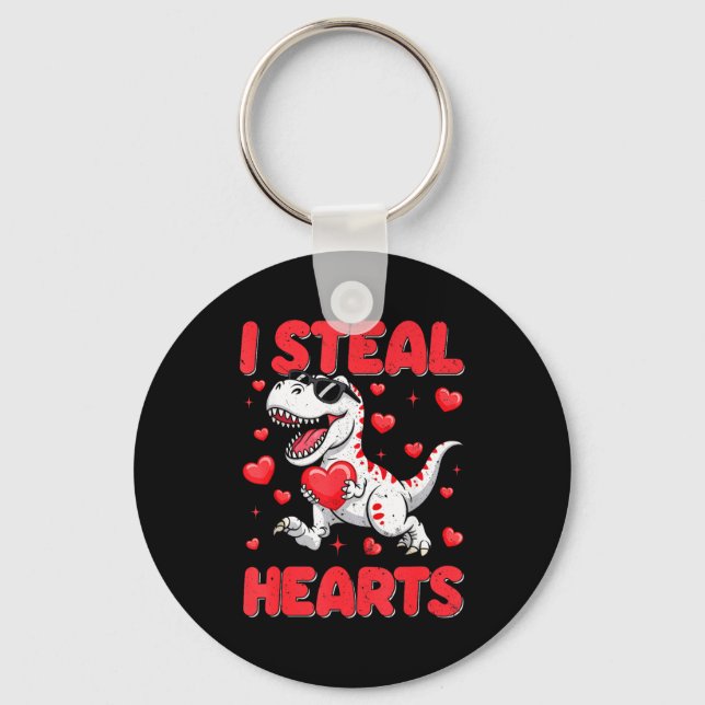 Valentine I Steal Hearts Trex Dino Toddler Kids Ba Keychain (Front)