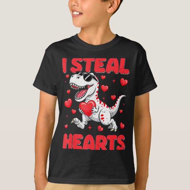 Valentine I Steal Hearts Trex Dino Toddler Kids Ba T-Shirt (Front)
