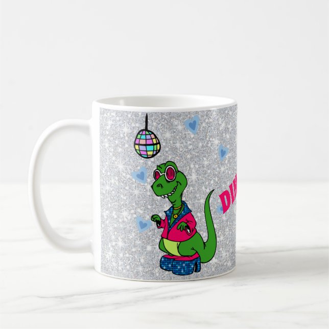Valentine I Think You're Dino-Mite, disco dinosaur Coffee Mug (Left)