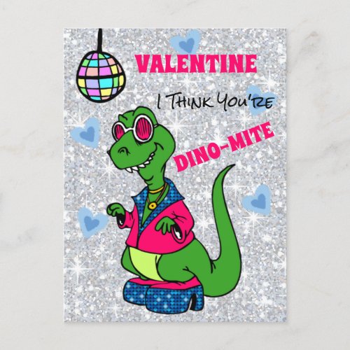 Valentine I Think Youre Dino_Mite disco dinosaur Postcard