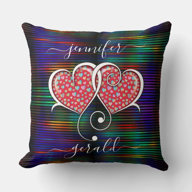 Valentine Interlocked Hearts Design Throw Pillow (Front)