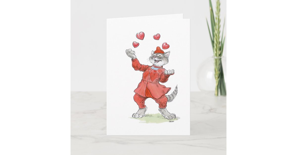 Valentine Juggling Cat Card