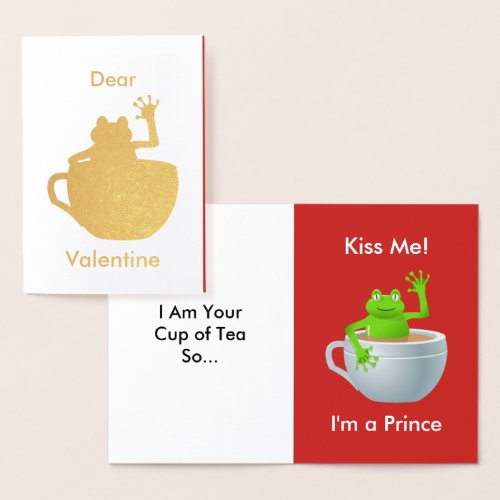 Valentine Kiss Me Im a Prince Frog in Teacup Foil Card