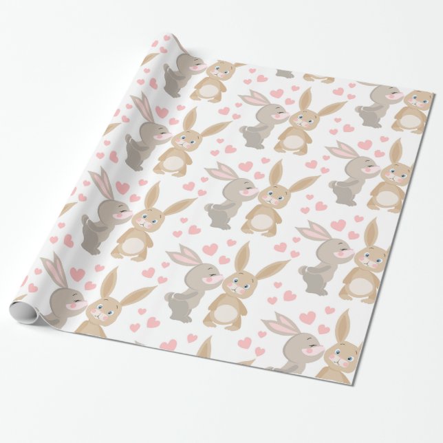Valentine Kissing Bunnies  Wrapping Paper (Unrolled)