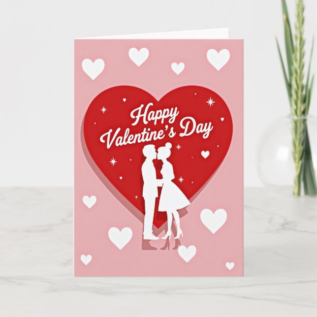 Valentine Kissing Layered Hearts Card (Front)