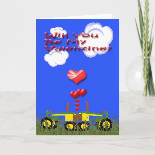 Valentine Kissing Tractors Card (Front)
