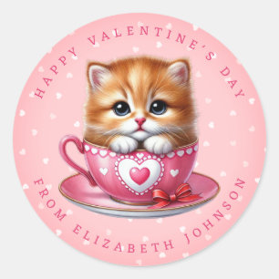 Valentine Kitten Personalized Name Round Stickers