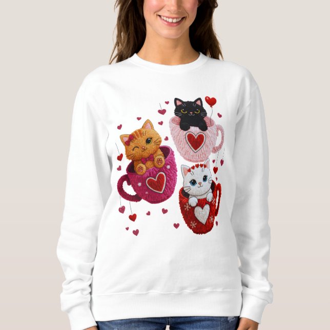 Valentine Knitted Cat PNG Clipart Sweatshirt (Front)