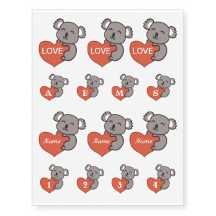 Valentine Koala love heart Temporary Tattoos