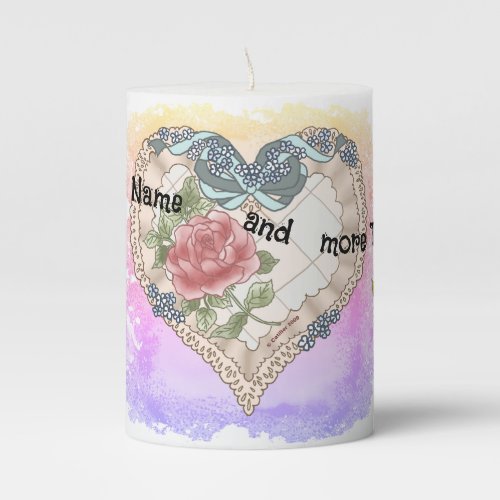 Valentine Lacy Heart custom name Pillar Candle