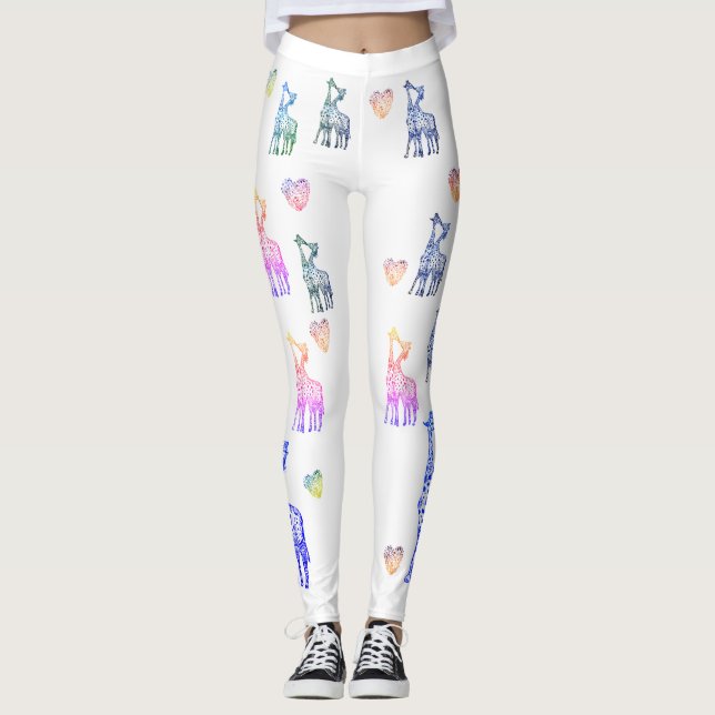 Valentine Leggings, Giraffes Kiss Leggings (Front)
