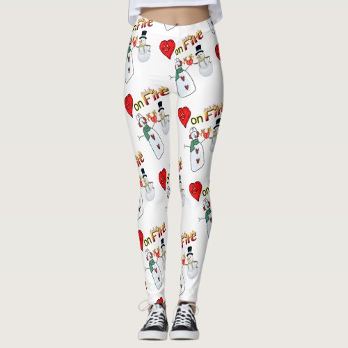 Valentine Leggings Long Snowman Fire