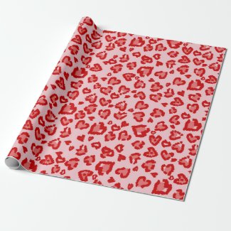 Valentine Leopard Pattern in Red on Blush  Wrapping Paper