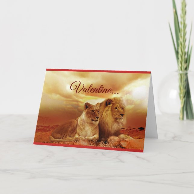 Valentine Lion Couple Holiday Card (Front)