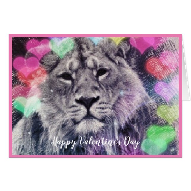 Valentine Lion Heart Bokeh Digital Art Drawing Cards (Front Horizontal)