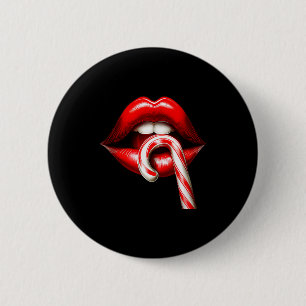 Valentine Lips Kisses Valentines Funny Candy Cane Button
