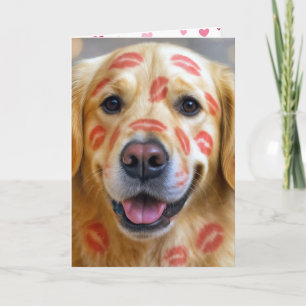 Valentine Lipstick Kisses On a Golden Retriever Card