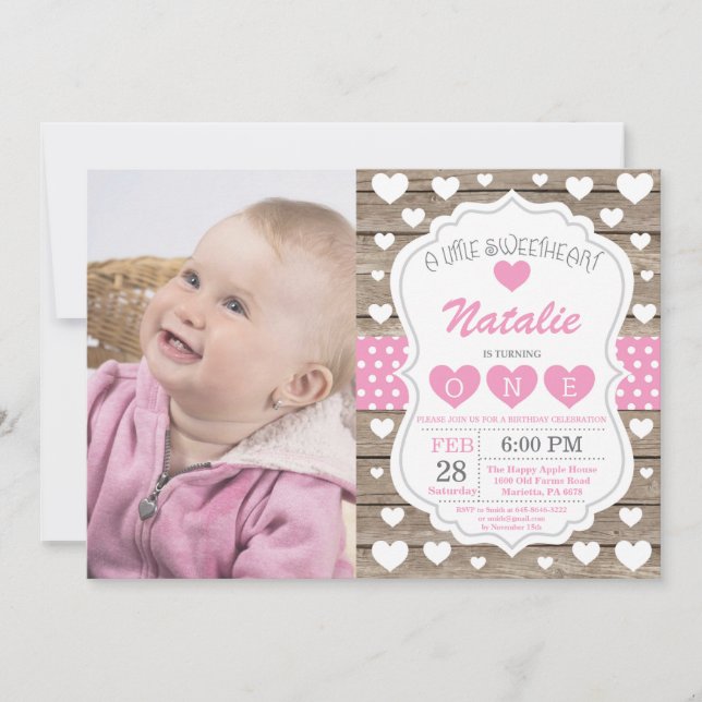 Valentine Little Sweetheart First 1st Birthday Invitation (Front)