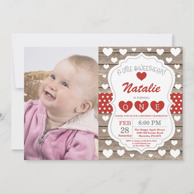 Valentine Little Sweetheart First 1st Birthday Invitation (Front)