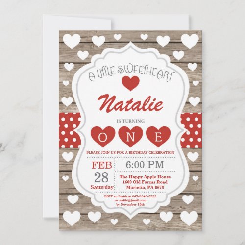 Valentine Little Sweetheart First 1st Birthday Invitation