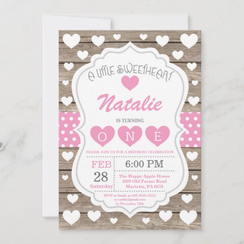 Valentine Little Sweetheart First 1st Birthday Invitation