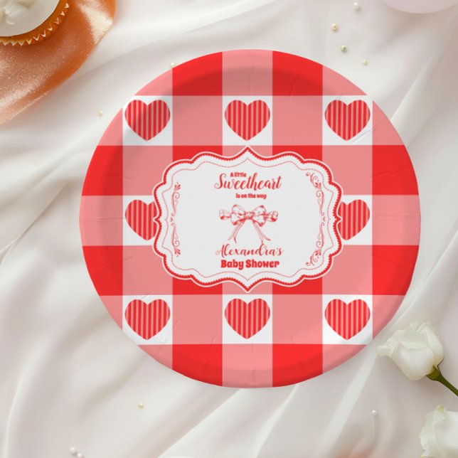 Valentine Little Sweetheart Girl Baby Shower Paper Plates (Creator Uploaded)