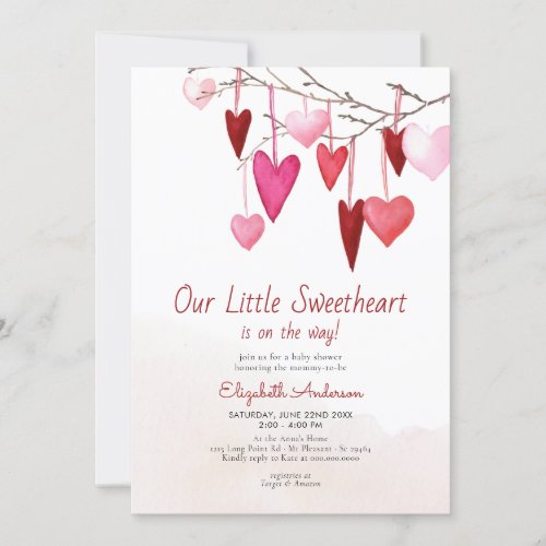 Valentine Little Sweetheart Pink Girl Baby Shower Invitation