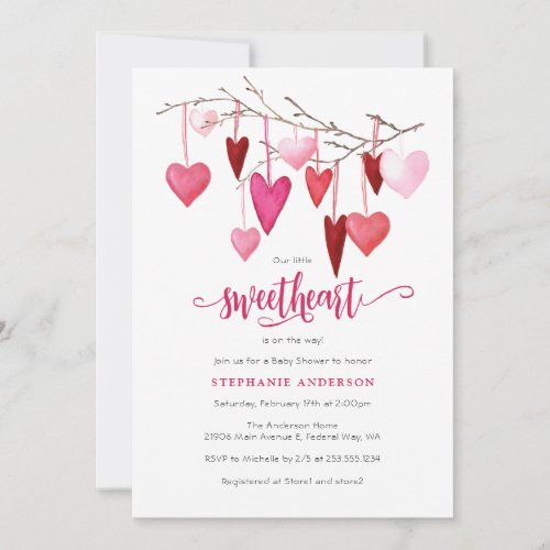 Valentine Little Sweetheart Pink Heart Baby Shower Invitation