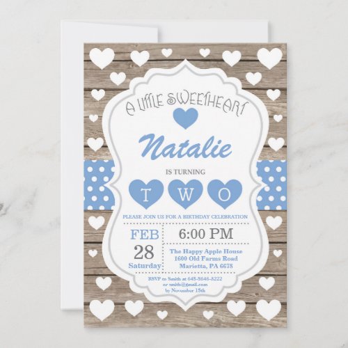 Valentine Little Sweetheart Second 2nd Birthday Invitation