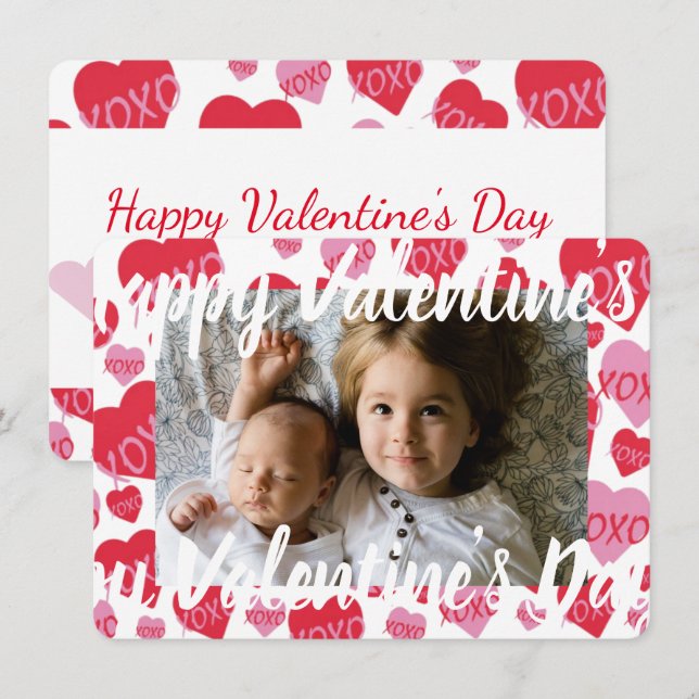 Valentine Little Sweethearts Pink Red XOXO Hearts  Note Card (Front/Back)