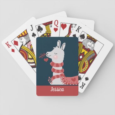 Valentine Llama Custom Name Playing Cards