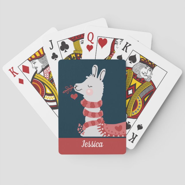 Valentine Llama Custom Name Poker Cards (Back)