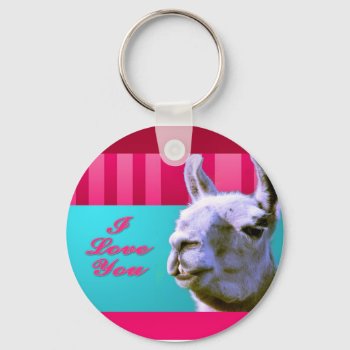 Valentine Llama I Love You Be Mine Pink Red  Turqu Keychain by boopboopadup at Zazzle